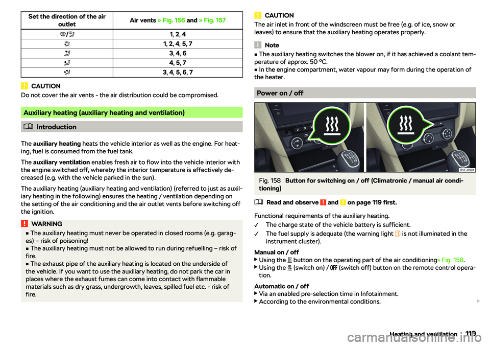 SKODA OCTAVIA 2018  Owner´s Manual Set the direction of the airoutletAir vents 