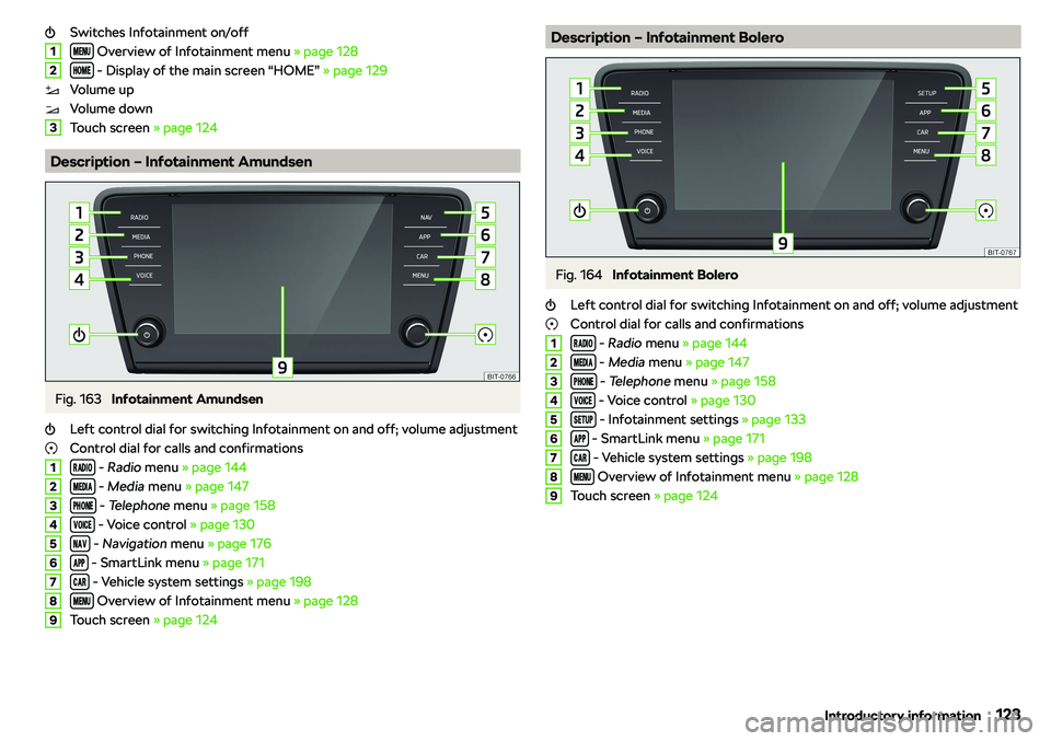 SKODA OCTAVIA 2018  Owner´s Manual Switches Infotainment on/off����
 Overview of Infotainment menu  