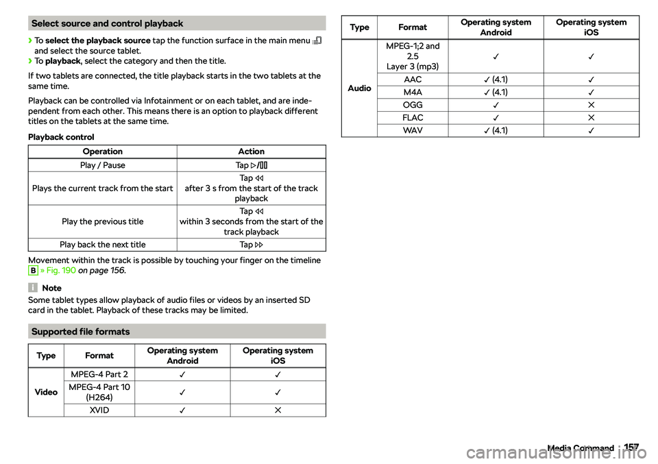 SKODA OCTAVIA 2018  Owner´s Manual Select source and control playback
