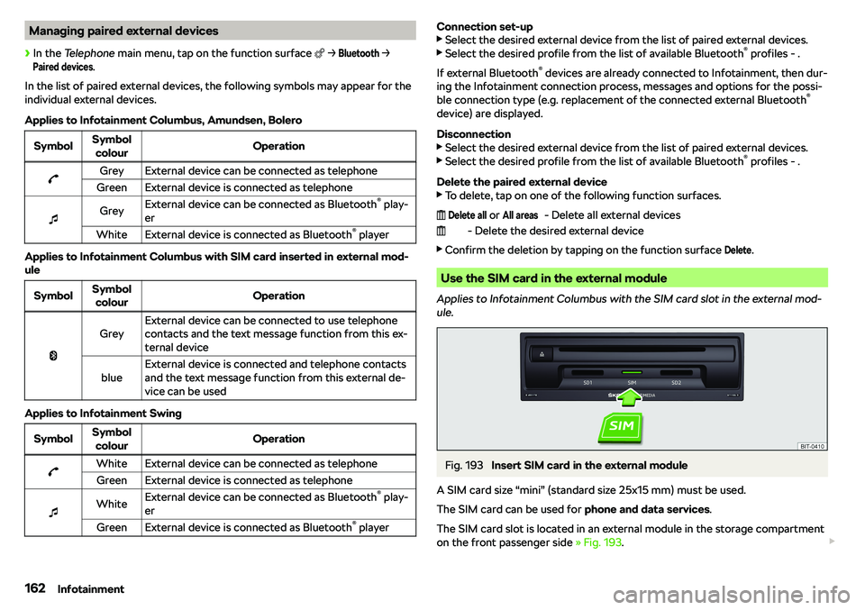 SKODA OCTAVIA 2018  Owner´s Manual Managing paired external devices