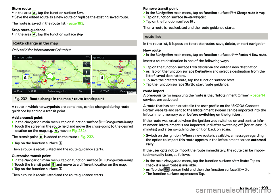 SKODA OCTAVIA 2019  Owner´s Manual Store route