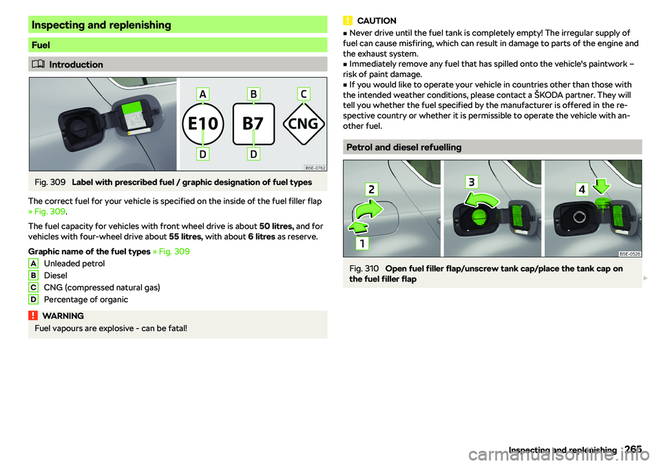 SKODA OCTAVIA 2019  Owner´s Manual Inspecting and replenishing
Fuel
�