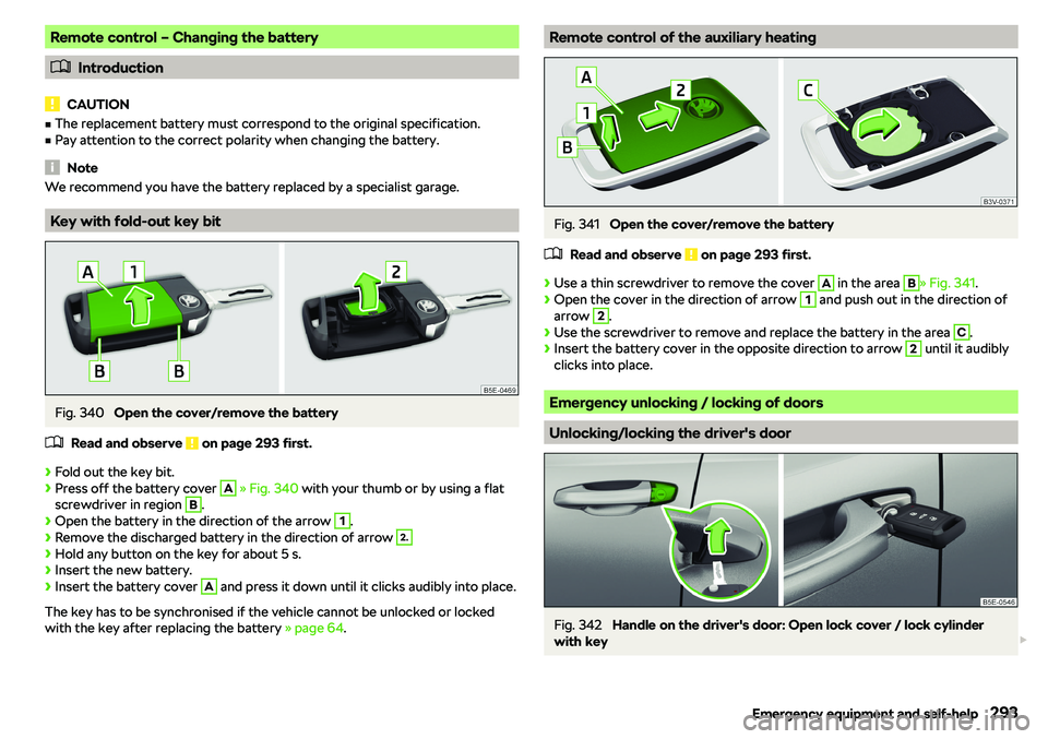 SKODA OCTAVIA 2019  Owner´s Manual Remote control 