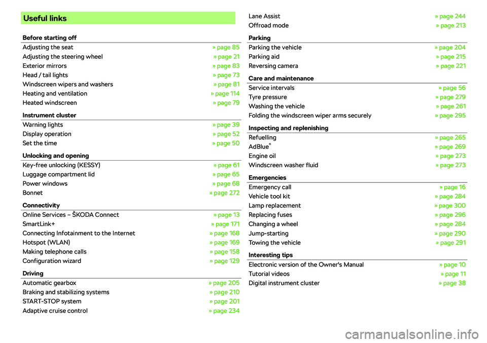 SKODA OCTAVIA 2017  Owner´s Manual Useful linksBefore starting offAdjusting the seat