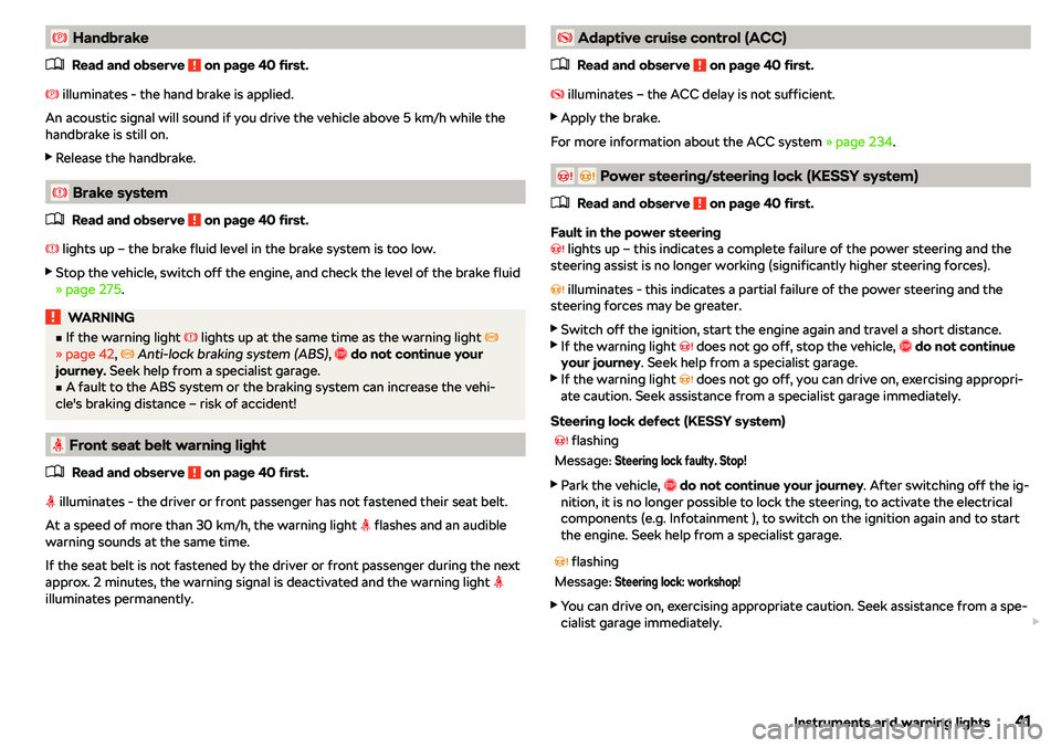 SKODA OCTAVIA 2018  Owner´s Manual � Handbrake�