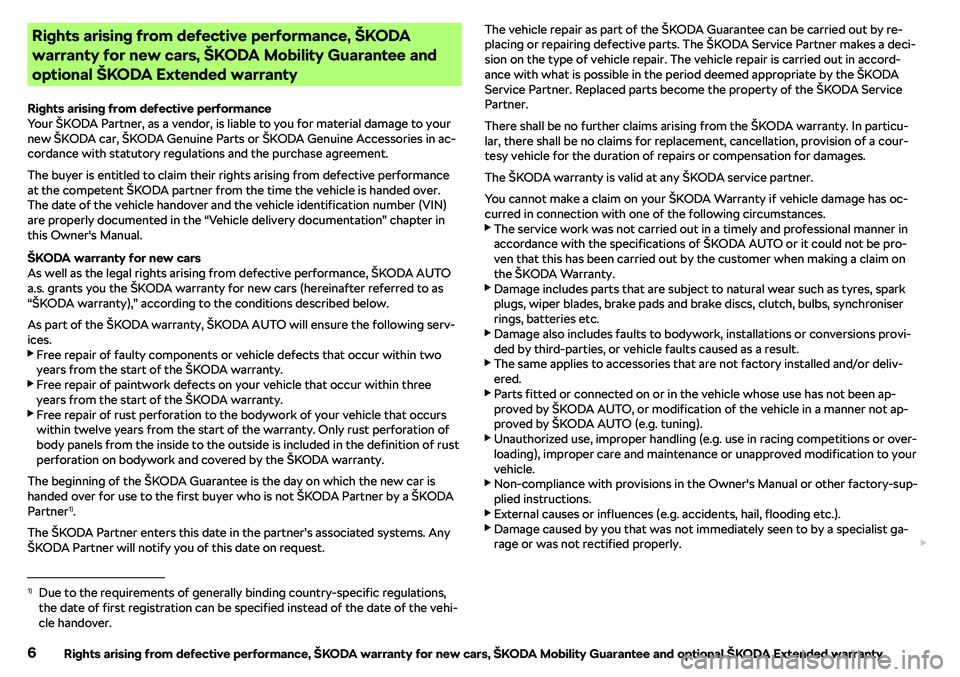 SKODA OCTAVIA 2017  Owner´s Manual Rights arising from defective performance, 