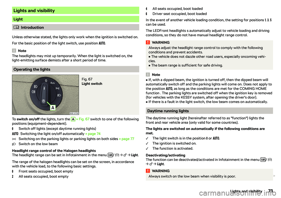 SKODA OCTAVIA 2018  Owner´s Manual Lights and visibility
Light
�