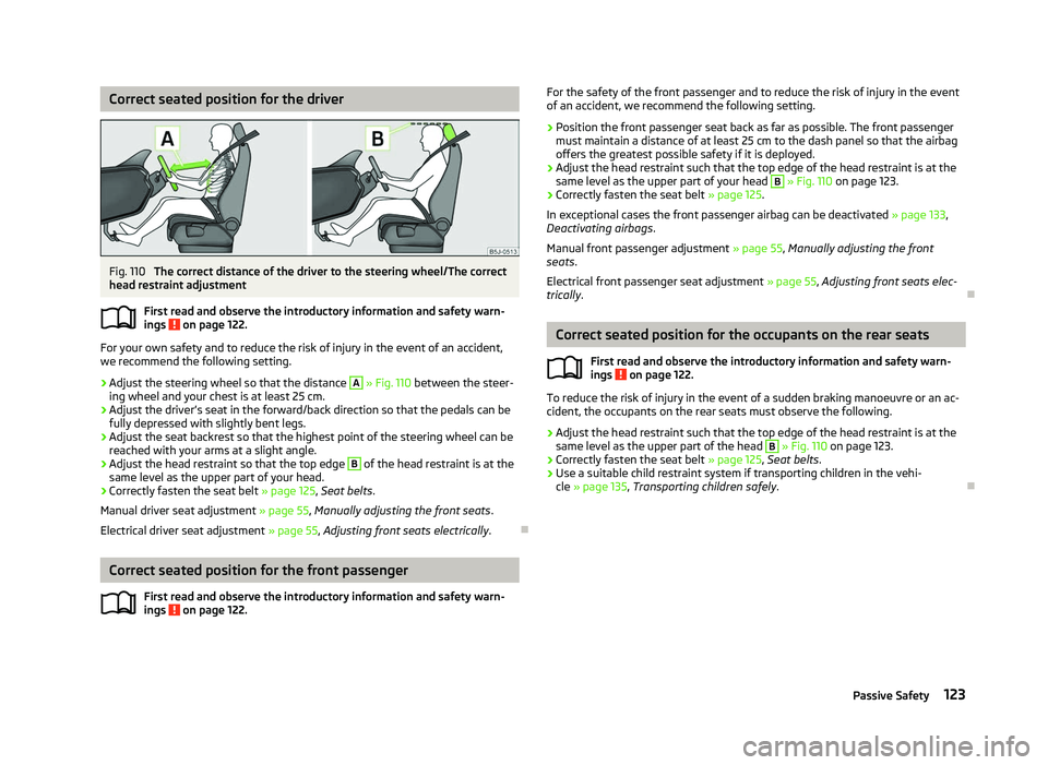SKODA OCTAVIA 2006 Owner´s Manual Correct seated position for the driver
Fig. 110
The correct distance of the driver to the steering wheel/The correct
head restraint adjustment
First read and observe the introductory information and SKODA OCTAVIA 2006 Owner´s Manual Correct seated position for the driver
Fig. 110
The correct distance of the driver to the steering wheel/The correct
head restraint adjustment
First read and observe the introductory information and