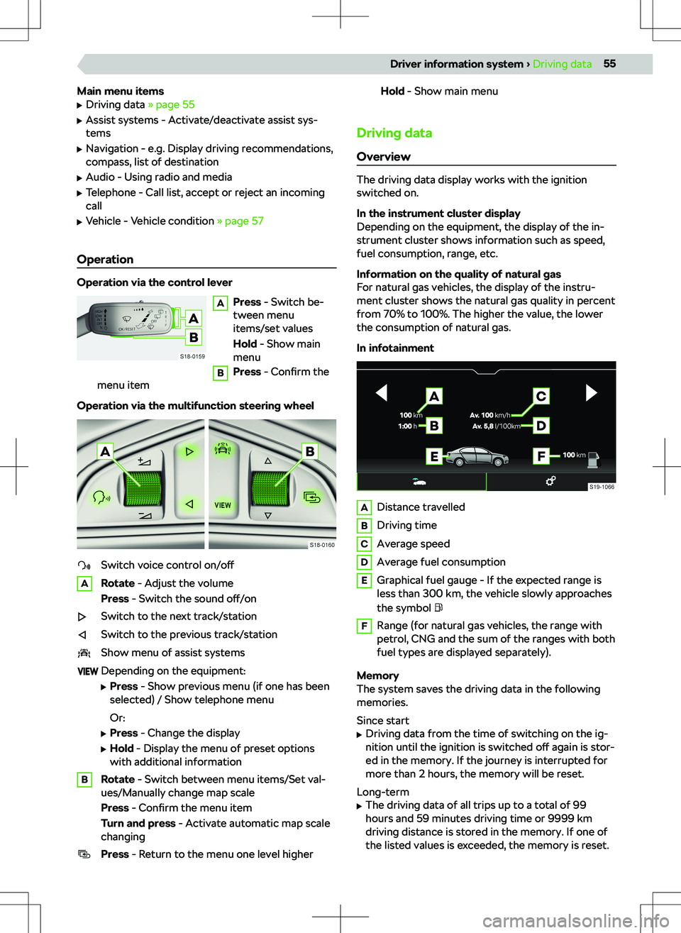 SKODA SCALA 2020 Owner´s Manual Main menu items
SKODA SCALA 2020 Owner´s Manual Main menu items