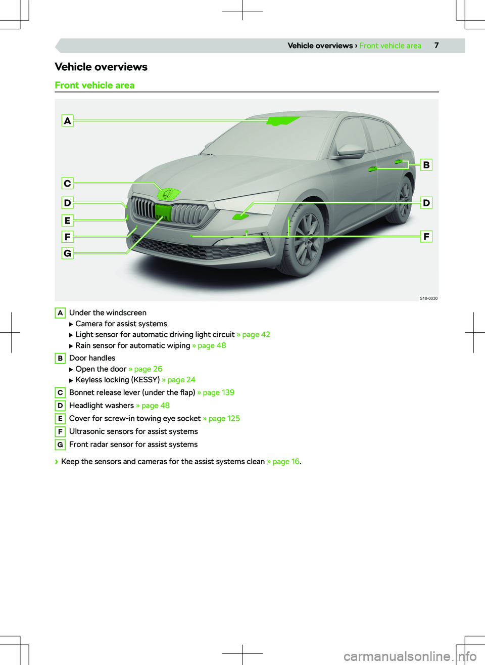 SKODA SCALA 2020  Owner´s Manual Vehicle overviewsFront vehicle areaAUnder the windscreen 