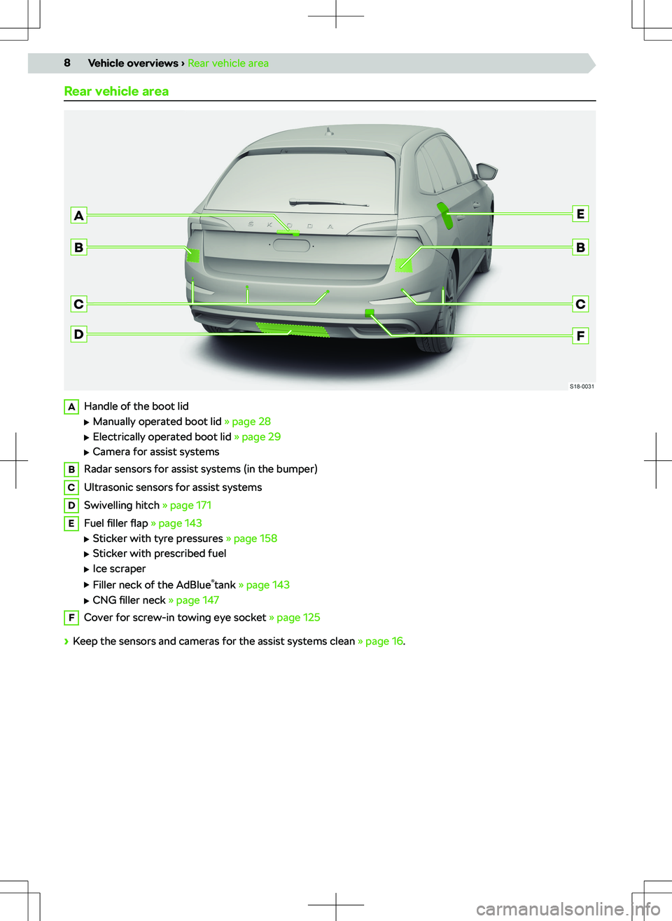 SKODA SCALA 2020  Owner´s Manual Rear vehicle areaAHandle of the boot lid
