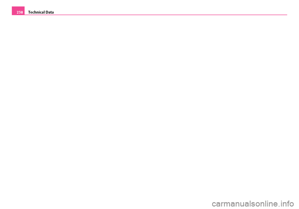 SKODA ROOMSTER 2008 1.G Owners Manual Technical Data238
NKO A05R 20 MR08.book  Page 238  Wednesday, March 28, 2007  9:42 AM 