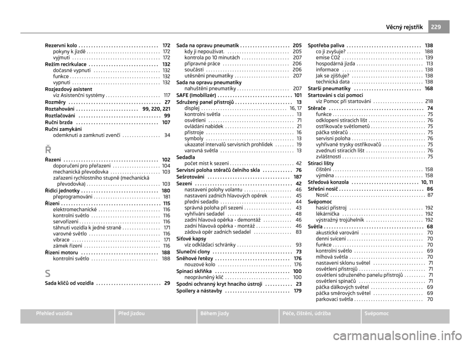 SKODA CITIGO 2011 1.G Owners Manual Rezervní kolo  . . . . . . . . . . . . . . . . . . . . . . . . . . . . . . . . 172
pokyny k jízdě  . . . . . . . . . . . . . . . . . . . . . . . . . . . . . . . 172
vyjmutí  . . . . . . . . . . . 