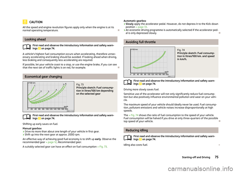 SKODA CITIGO 2013 1.G Manual PDF CAUTIONAll the speed and engine revolution figures apply only when the engine is at its
normal operating temperature.
Looking ahead
First read and observe the introductory information and safety wa