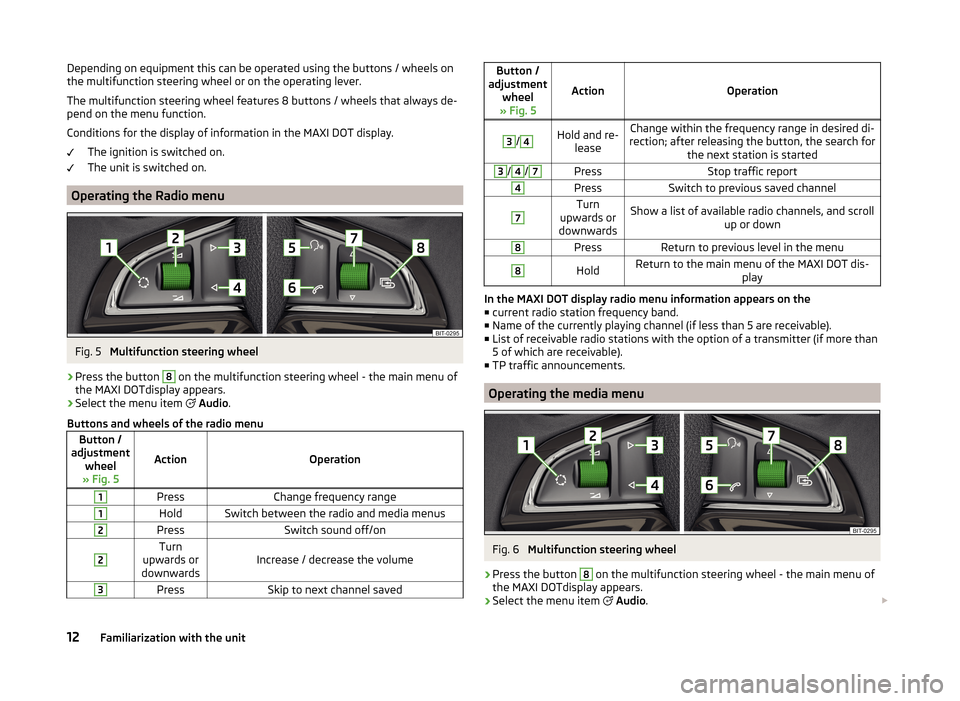 SKODA YETI 2014 1.G / 5L Amundsen Infotainment Navigation System Manual Depending on equipment this can be operated using the buttons / wheels on
the multifunction steering wheel or on the operating lever.
The multifunction steering wheel features 8 buttons / wheels that SKODA YETI 2014 1.G / 5L Amundsen Infotainment Navigation System Manual Depending on equipment this can be operated using the buttons / wheels on
the multifunction steering wheel or on the operating lever.
The multifunction steering wheel features 8 buttons / wheels that