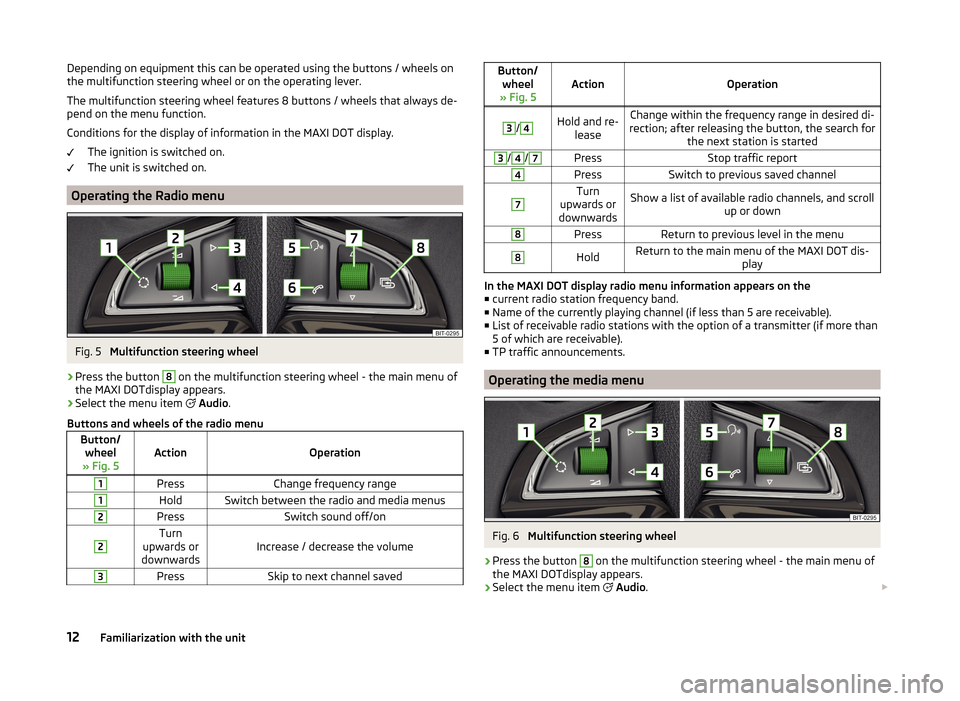 SKODA YETI 2014 1.G / 5L Bolero Car Radio Manual Depending on equipment this can be operated using the buttons / wheels on
the multifunction steering wheel or on the operating lever.
The multifunction steering wheel features 8 buttons / wheels that SKODA YETI 2014 1.G / 5L Bolero Car Radio Manual Depending on equipment this can be operated using the buttons / wheels on
the multifunction steering wheel or on the operating lever.
The multifunction steering wheel features 8 buttons / wheels that