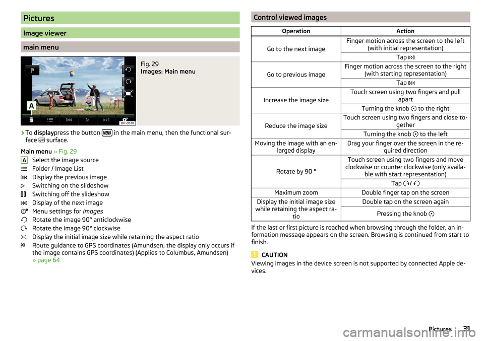SKODA OCTAVIA 2016 3.G / (5E) Columbus Amundsen Bolero Infotainment System Navigation Manual Pictures
Image viewer
main menu
Fig. 29 
Images: Main menu
›
To display press the button   in the main menu, then the functional sur-
face   surface.
Main menu  » Fig. 29
Select the 
