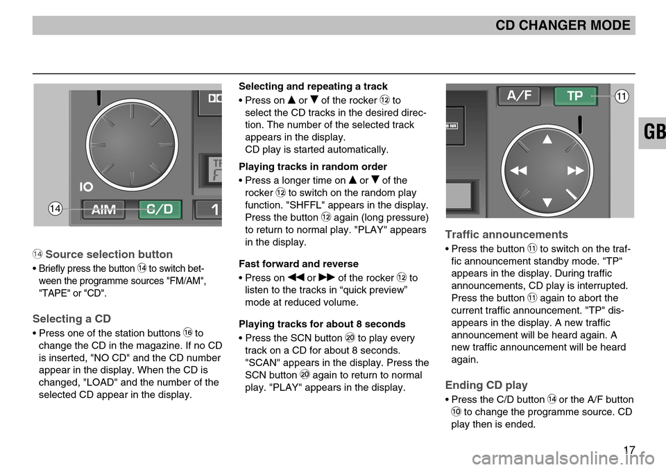 SKODA SUPERB 2005 1.G / (B5/3U) SymphonyTape Car Radio Manual ßWSource selection button
• Briefly press the button ßWto switch bet-
ween the programme sources "FM/AM",
"TAPE" or "CD".
Selecting a CD
• Press one of the station buttons ßRto
change the CD in