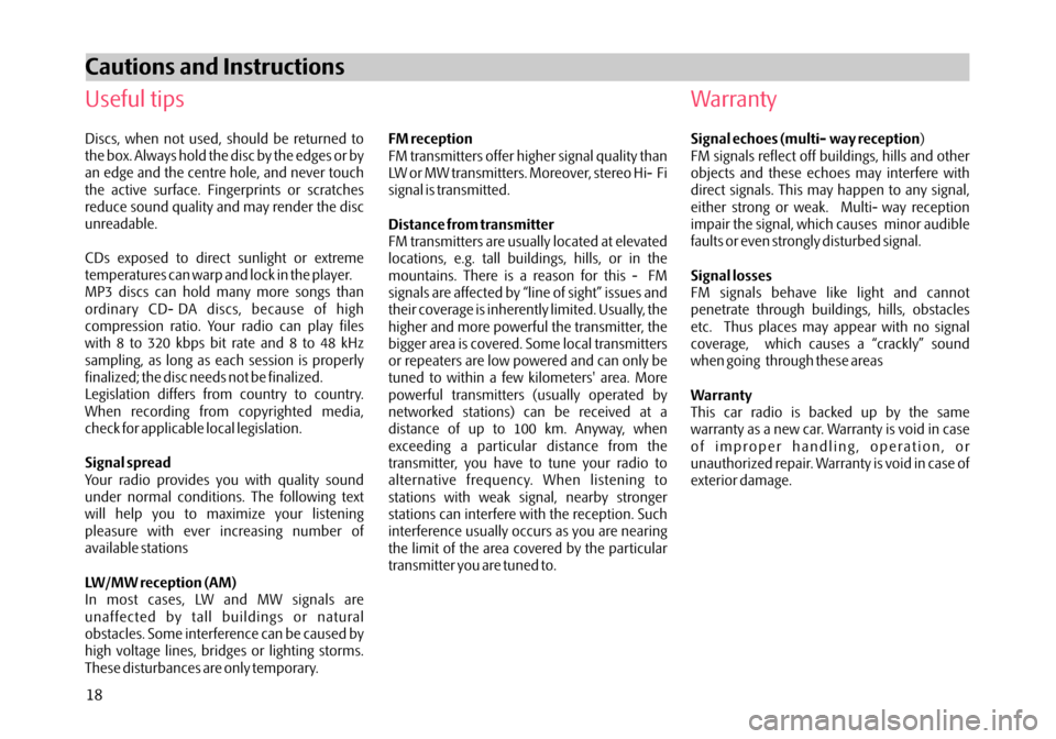 SKODA OCTAVIA 2007 1.G / (1U) Audience Car Radio Manual SKODA OCTAVIA 2007 1.G / (1U) Audience Car Radio Manual, Page 20