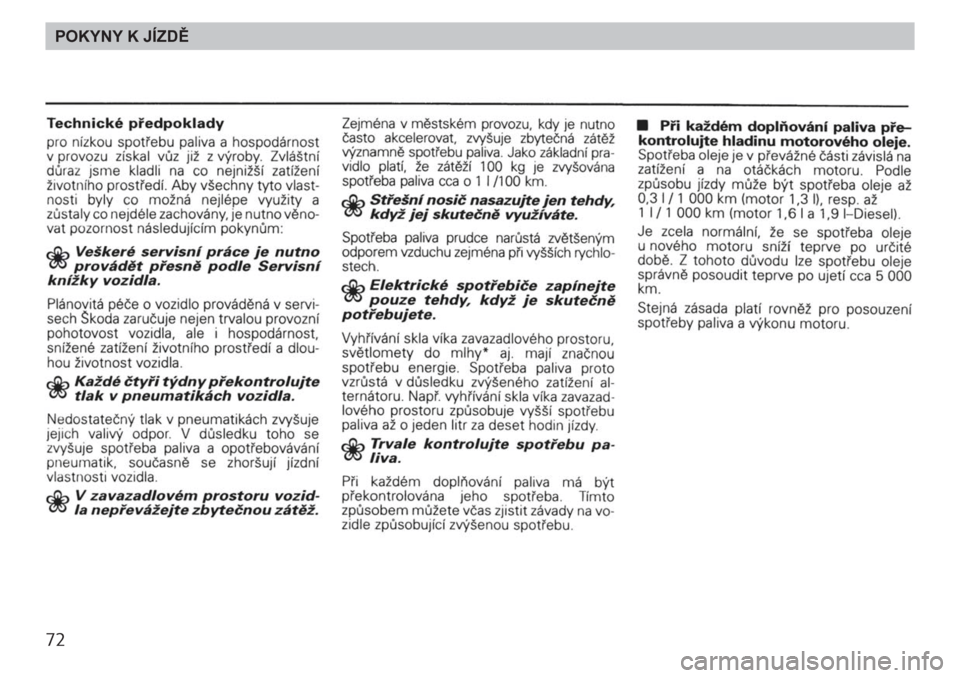 SKODA FELICIA 2000 1.G / (6U1) Manual PDF 72POKYNY K JÍZDĚ 