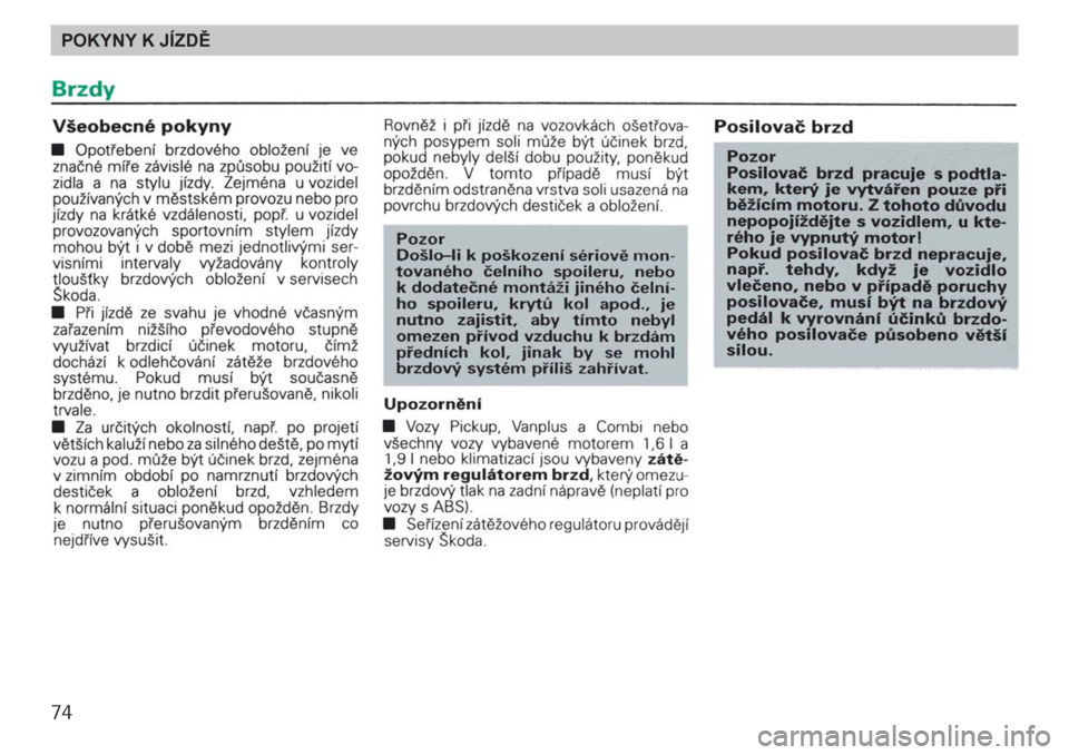 SKODA FELICIA 2000 1.G / (6U1) Manual PDF 74POKYNY K JÍZDĚ 