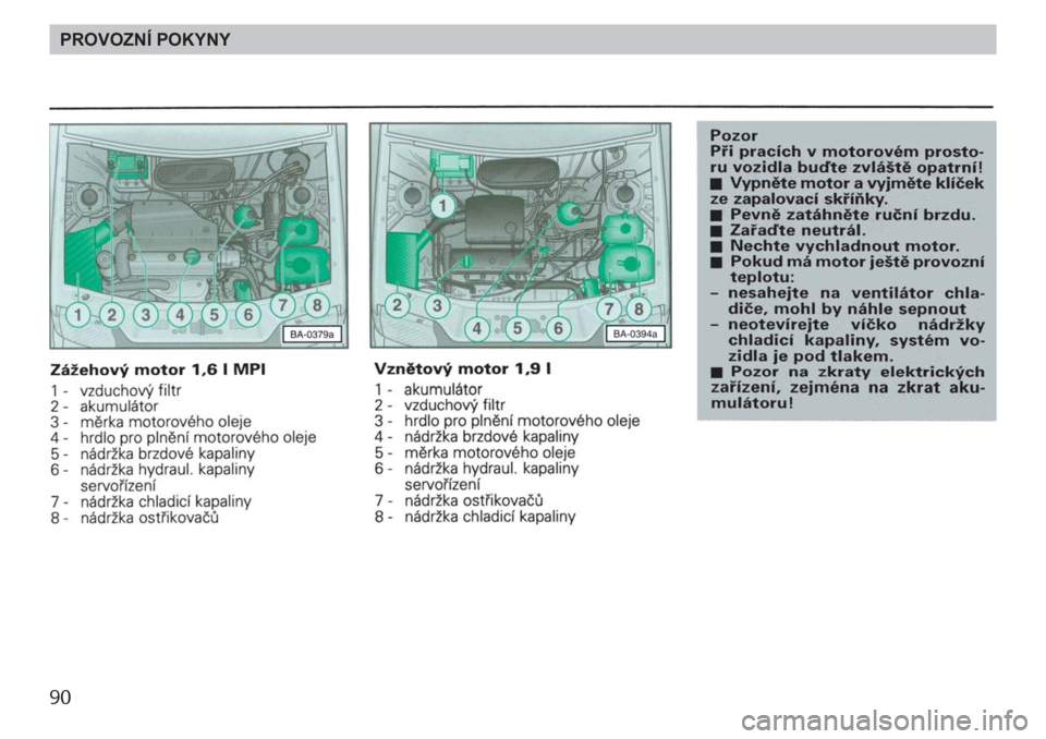 SKODA FELICIA 2000 1.G / (6U1) Owners Manual 90PROVOZNÍ POKYNY SKODA FELICIA 2000 1.G / (6U1) Owners Manual 90PROVOZNÍ POKYNY