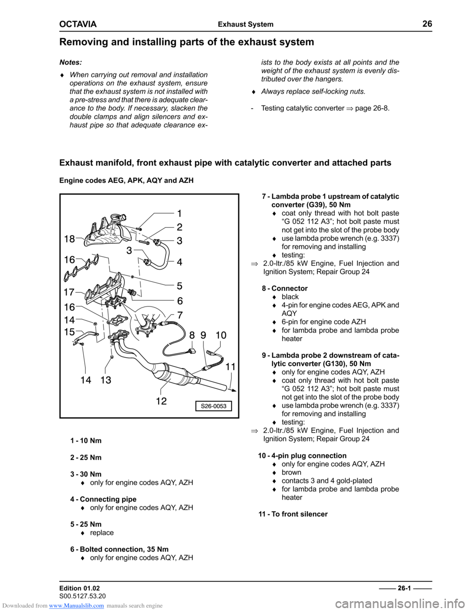 SKODA OCTAVIA 2000 1.G / (1U) 2.0 85kw Engine Workshop Manual Downloaded from www.Manualslib.com manuals search engine �����������������������
������������� 
��������������
���������������������������������������������������
� � ����� 
� � �����
�������
� ������