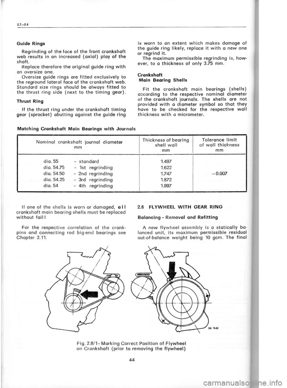 SKODA 120LE 1980 Workshop Manual 2.7.-2.8
Guide Rings Regrinding of the foce of the front
cronkshoft
web results in
on increosed (oxiol) ploy
of the
shoft. Reploce therefore the originol guide
ring with
on oversize one. Overs SKODA 120LE 1980 Workshop Manual 2.7.-2.8
Guide Rings Regrinding of the foce of the front
cronkshoft
web results in
on increosed (oxiol) ploy
of the
shoft. Reploce therefore the originol guide
ring with
on oversize one. Overs