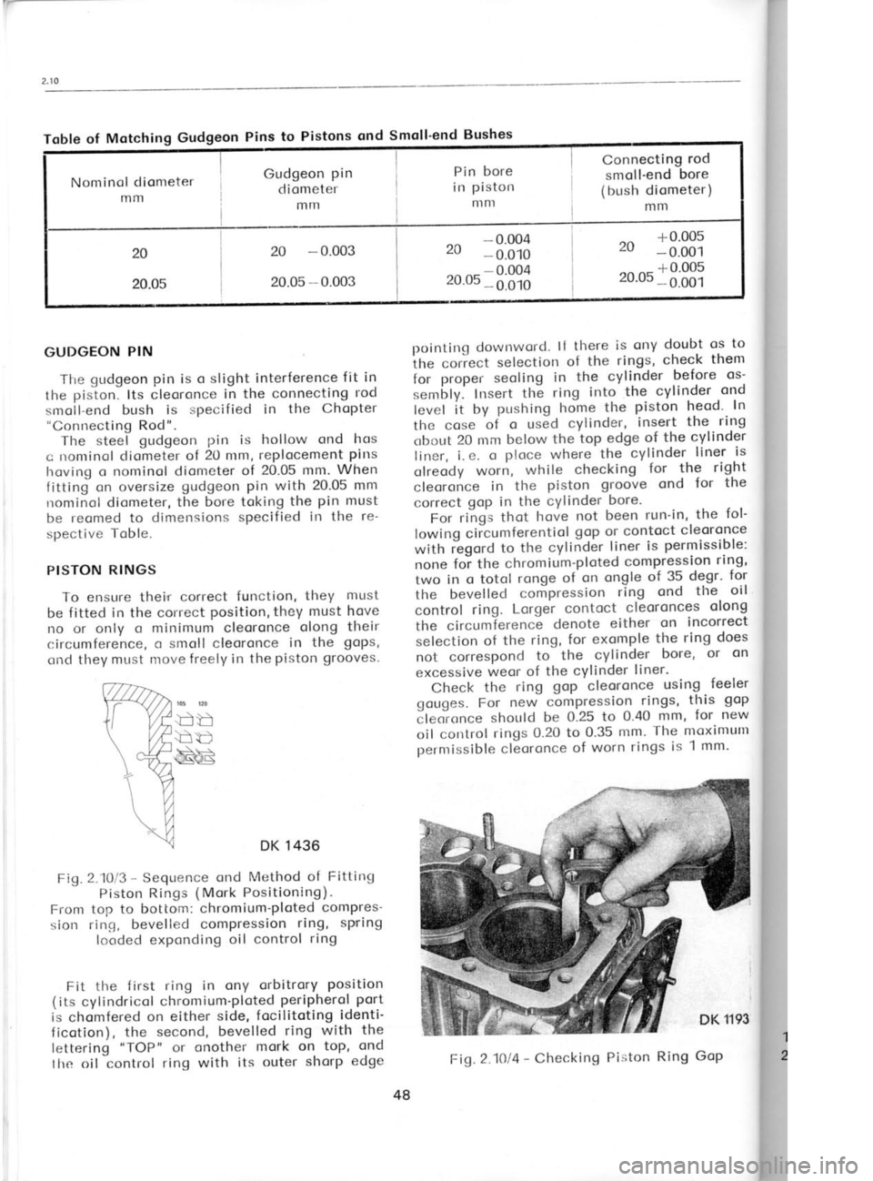 SKODA 120LE 1980  Workshop Manual Nominol 
diometer
mm Gudgeon 
pin
diometer mIn Pin 
bore
in  piston
nl 
n] Connecting 
rod
smoll-end  bore
(br-rsh  diometer)
mm
20
20.0s 20 
- 
0.003
20.0s  -- 
0.003 - 
0.004
zu  - o.o1o
,o 05,  3 3