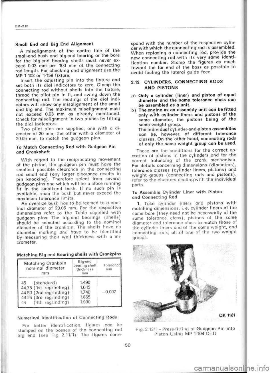 SKODA 120LE 1980 Workshop Manual {
Smoll End ond
Big End Alignment
A misolignment of the centre line
of the
smoll-end bush ond big-end beoring
or the bore
for the big-end
beoring shells must never ex-
ceed 0.03
mm per SKODA 120LE 1980 Workshop Manual {
Smoll End ond
Big End Alignment
A misolignment of the centre line
of the
smoll-end bush ond big-end beoring
or the bore
for the big-end
beoring shells must never ex-
ceed 0.03
mm per