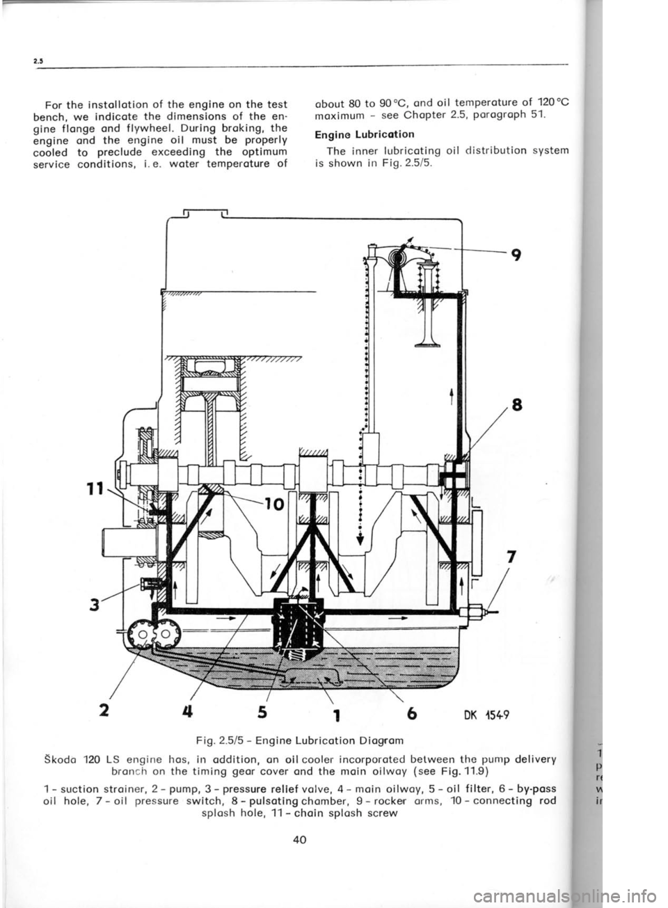 SKODA 120 LS 1980  Workshop Manual For the 
instol lotion  of the engine on the test
bench,  we indicote  the dimensions 
of the en
gine flonge  ond flywheel.  During broking,  the
engine  qnd 
the engine oil  must 
be properly
cooled