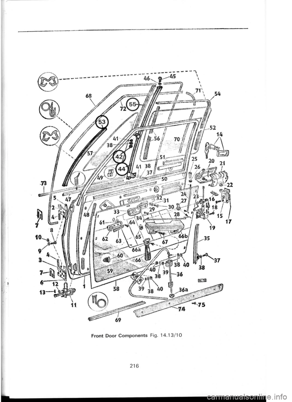 SKODA 120 LSE 1980  Workshop Manual r4
#&
@
@.,
I m
17
F
6r
t8 r
I
rA 
I
ll2s
I lro
s@
!ffi
[.]d
fr \g
"\is\
36
Front  Door Components  Fig 14.13/10
6l*--
-&
6i2
Rq
j:-
4038
c@
t3{
216 