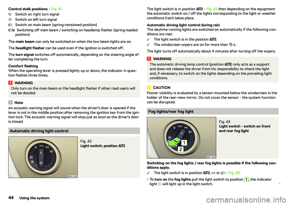 SKODA CITIGO 2018 Service Manual Control stalk positions 