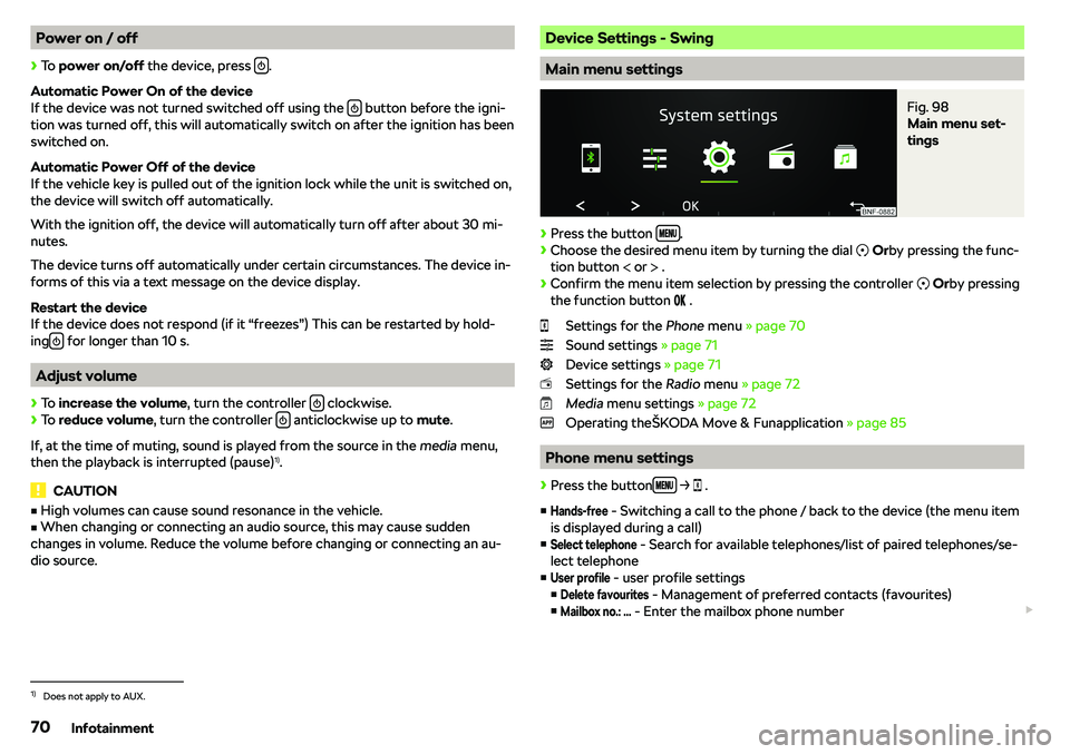 SKODA CITIGO 2018 Manual PDF Power on / off