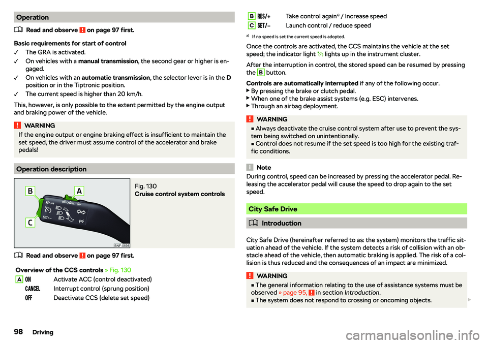 SKODA CITIGO 2018  Owners Manual Operation�