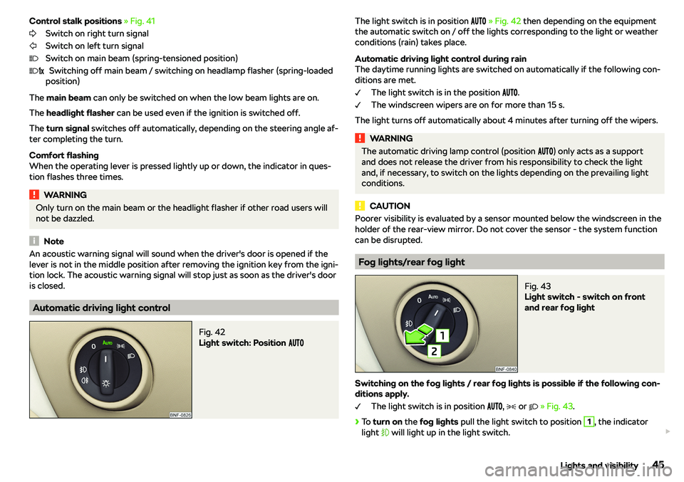 SKODA CITIGO 2019 Service Manual Control stalk positions 