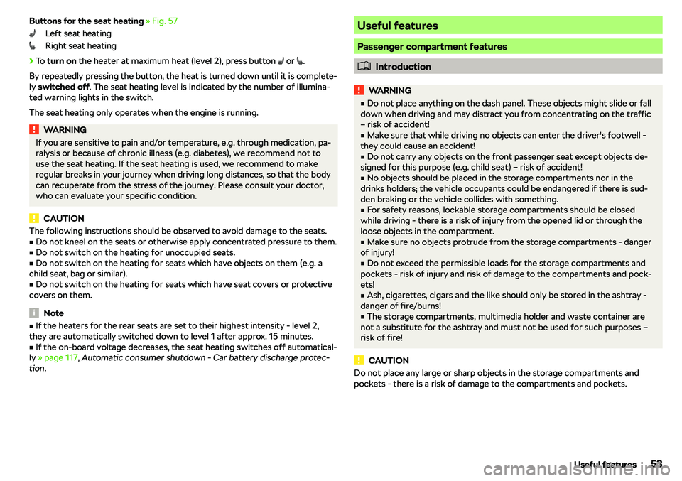 SKODA CITIGO 2019 Workshop Manual Buttons for the seat heating 