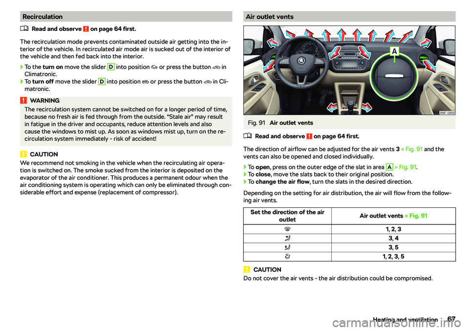 SKODA CITIGO 2019 Repair Manual Recirculation�