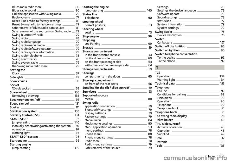 SKODA CITIGO 2017 Owners Manual Blues radio radio menu80
Blues radio sound80
Link the application with Swing radio79
Radio volume77
Reset Blues radio to factory settings81
Reset Swing radio to factory settings79
safe removal of Blue SKODA CITIGO 2017 Owners Manual Blues radio radio menu80
Blues radio sound80
Link the application with Swing radio79
Radio volume77
Reset Blues radio to factory settings81
Reset Swing radio to factory settings79
safe removal of Blue