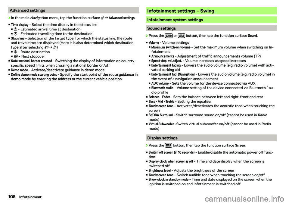 SKODA RAPID SPACEBACK 2018  Owners Manual Advanced settings