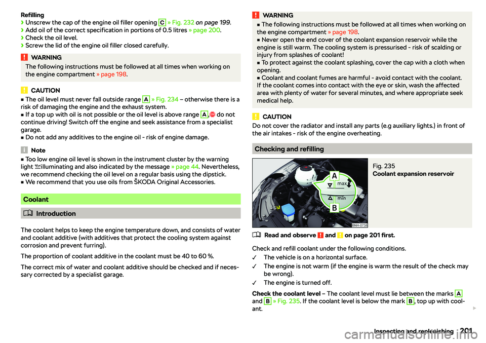 SKODA RAPID SPACEBACK 2018  Owners Manual Refilling