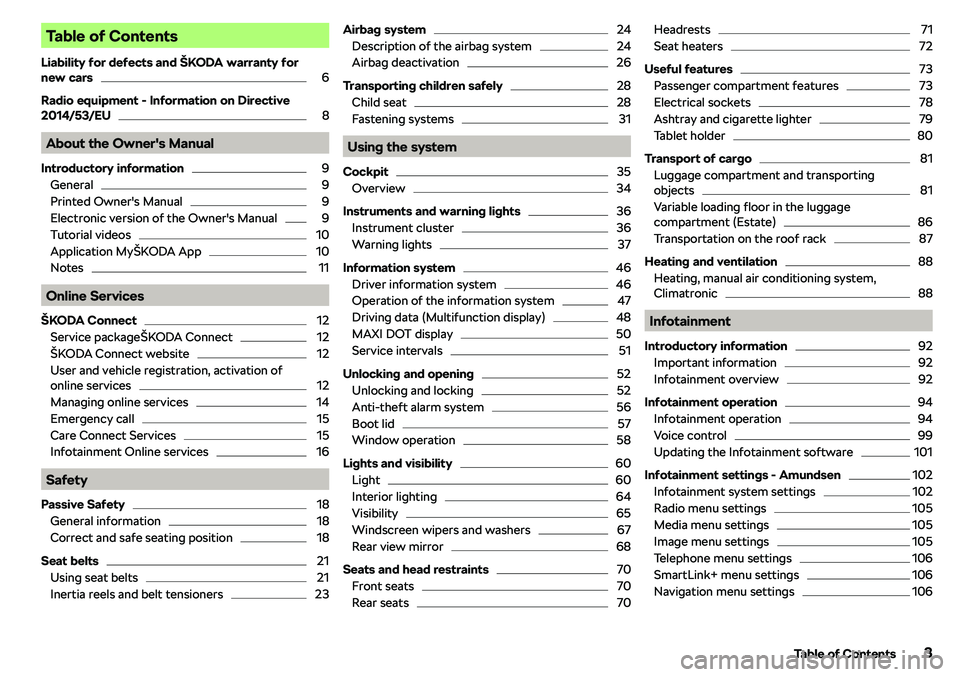 SKODA RAPID SPACEBACK 2018  Owners Manual Table of Contents
Liability for defects and 