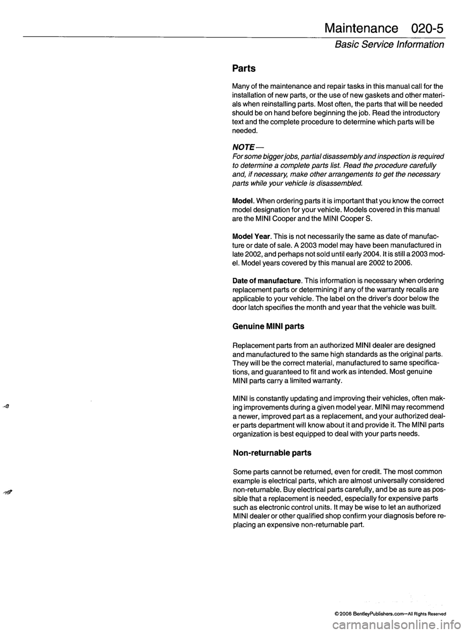MINI COOPER 2002  Service Owners Manual 