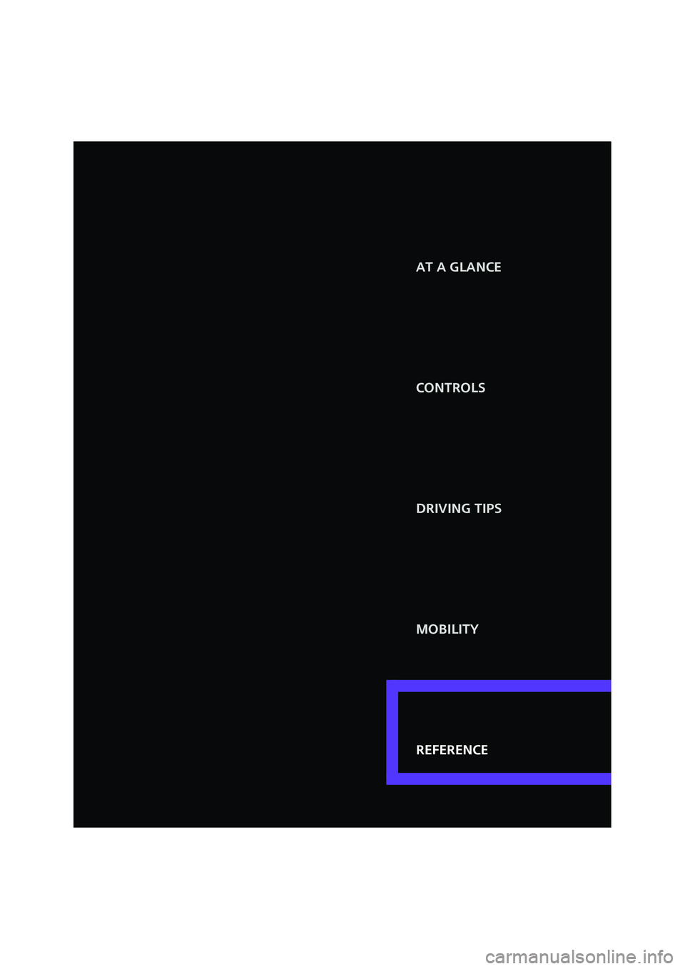 MINI COOPER 2008  Owners Manual Reference Controls
Driving tips
Mobility At a glance
Reference
ProCarManuals.com 