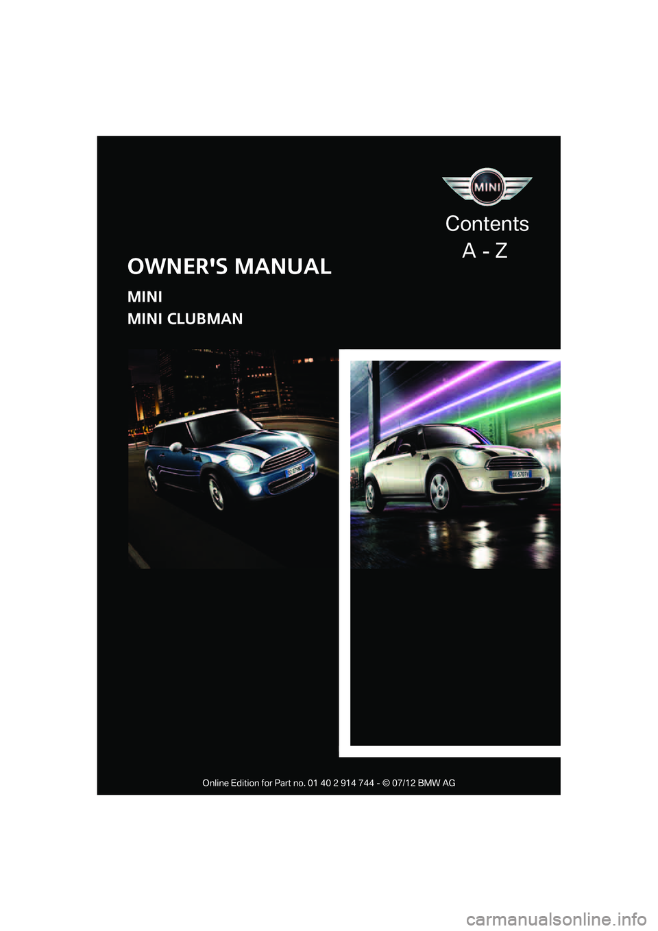 MINI COOPER 2012  Owners Manual 