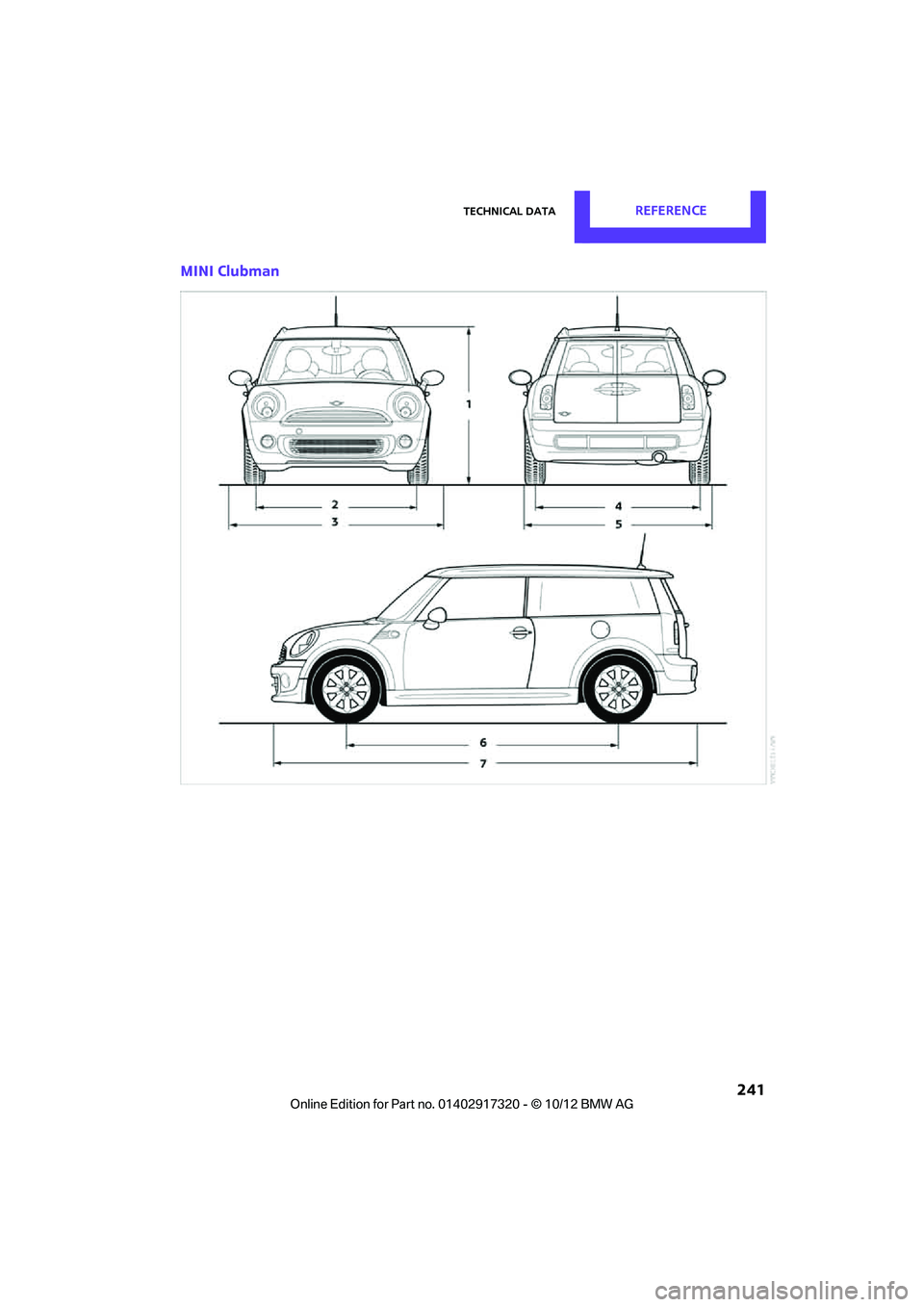 MINI COOPER 2013  Owners Manual Technical dataREFERENCE
 241
MINI Clubman

00320051004F004C00510048000300280047004C0057004C005200510003  