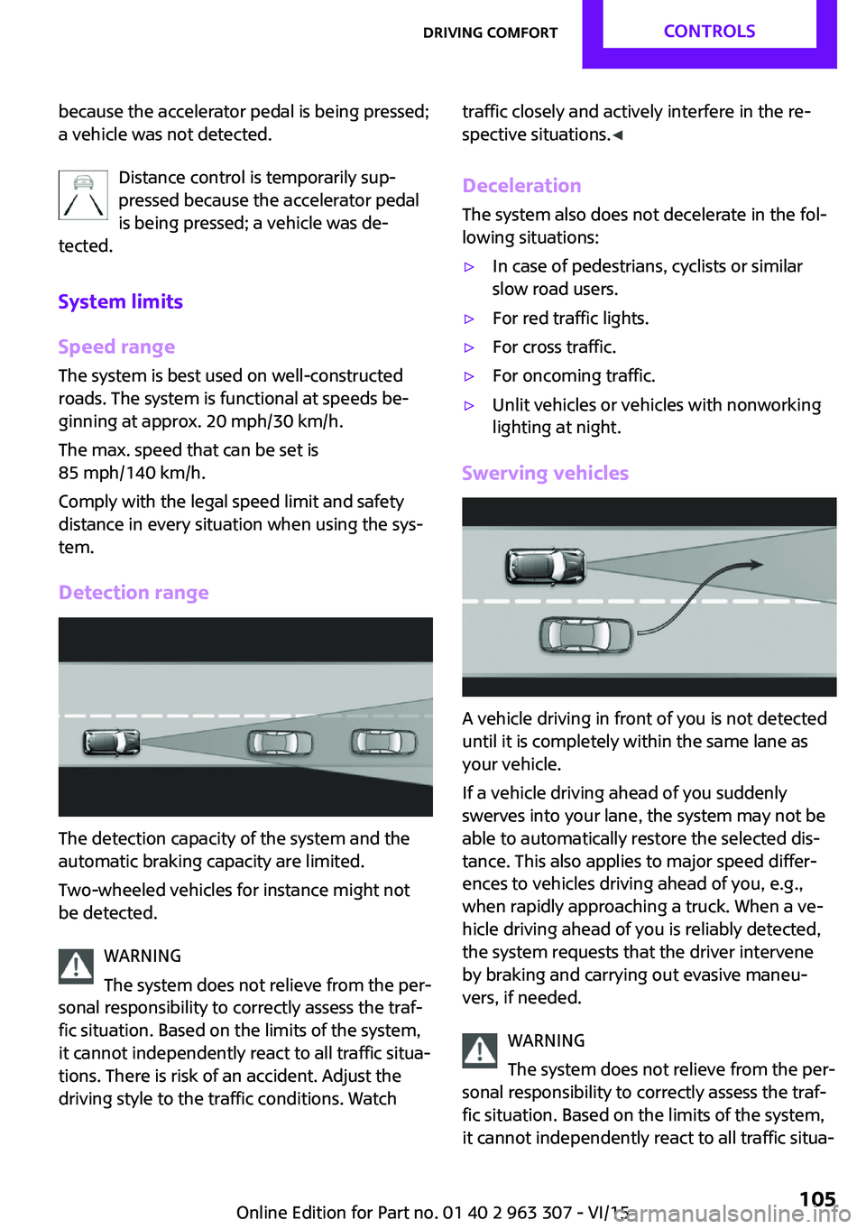 MINI COOPER 2016 Owners Manual because the accelerator pedal is being pressed;
a vehicle was not detected.
Distance control is temporarily sup‐
pressed because the accelerator pedal
is being pressed; a vehicle was de‐
tected.
S MINI COOPER 2016 Owners Manual because the accelerator pedal is being pressed;
a vehicle was not detected.
Distance control is temporarily sup‐
pressed because the accelerator pedal
is being pressed; a vehicle was de‐
tected.
S