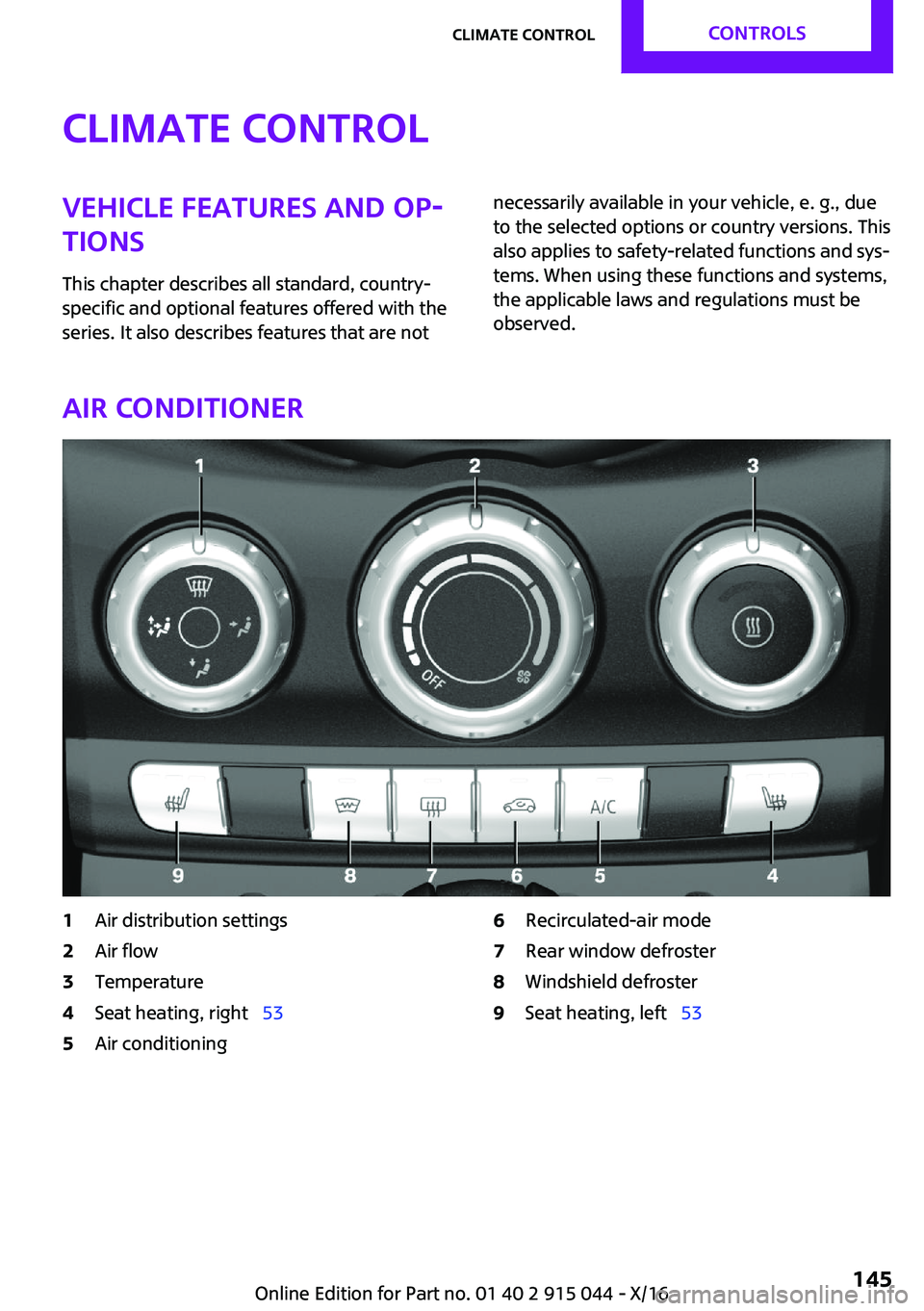 MINI COOPER 2017  Owners Manual �C�l�i�m�a�t�e��c�o�n�t�r�o�l�V�e�h�i�c�l�e��f�e�a�t�u�r�e�s��a�n�d��o�p
