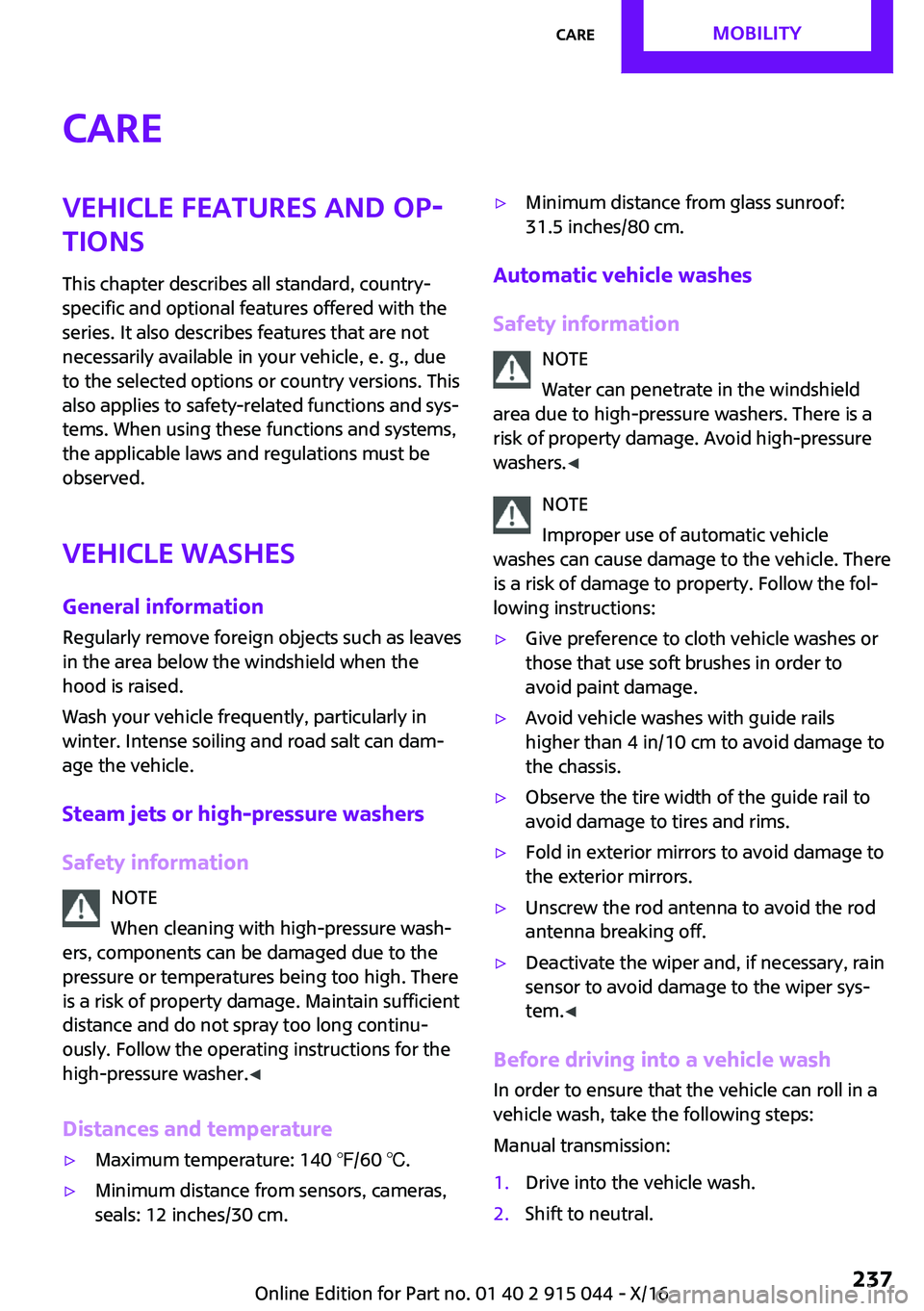 MINI COOPER 2017  Owners Manual �C�a�r�e�V�e�h�i�c�l�e��f�e�a�t�u�r�e�s��a�n�d��o�p