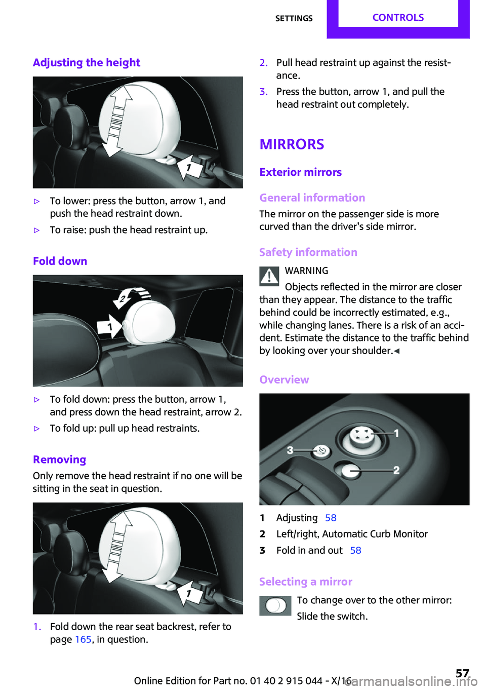 MINI COOPER 2017 Workshop Manual �A�d�j�u�s�t�i�n�g��t�h�e��h�e�i�g�h�t'